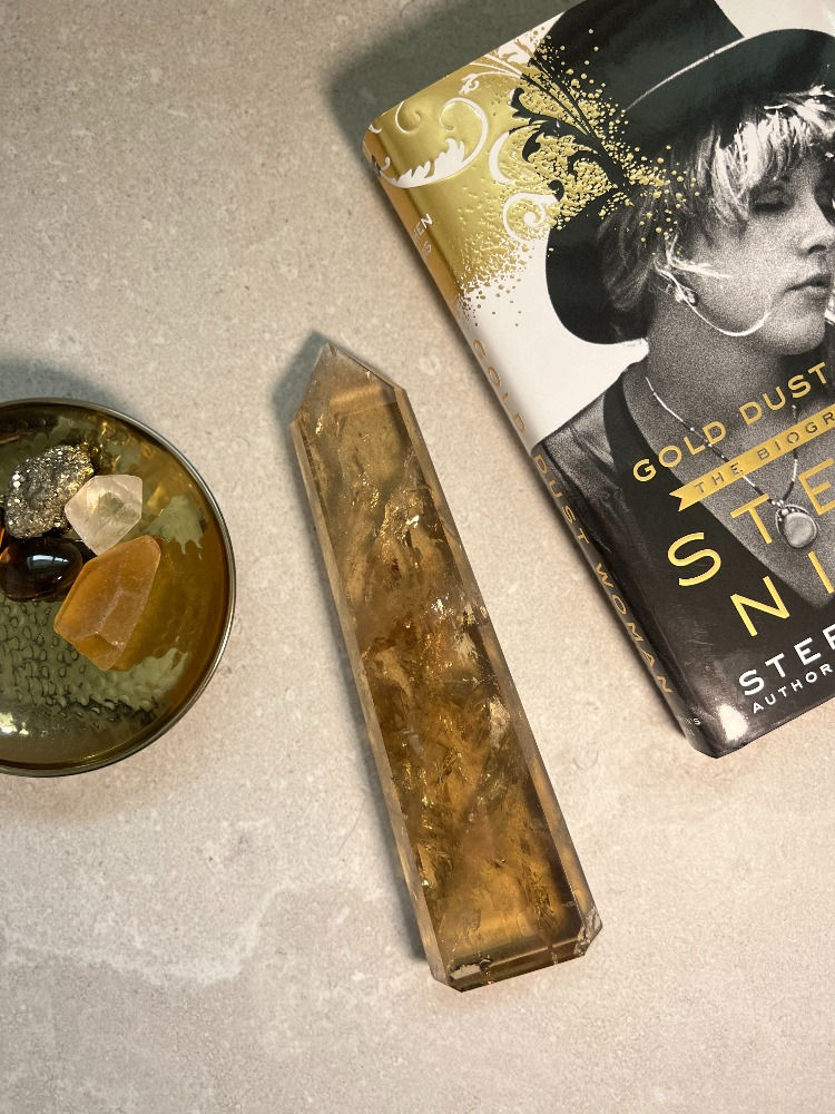 Citrine tower with quartz and pyrite