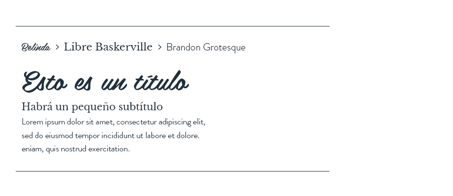 Belinda, Libre Baskerville & Brandon Grotesque