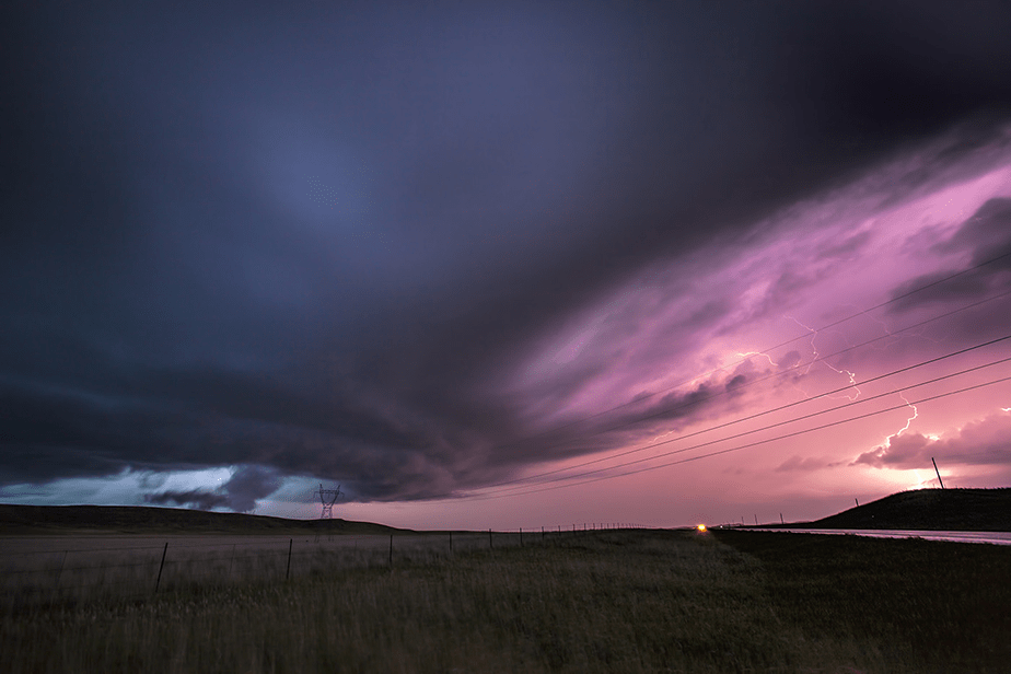storm an lighting at sunset