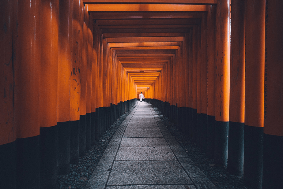 monk walking trhough Fushimi Inari-taisha