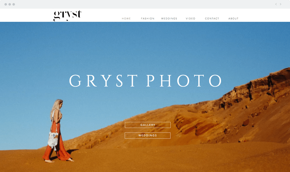 example of beautiful home page, wix photographer website Gryst