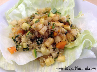 Picadillo de vegetales y quinoa con salsa de jengibre