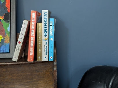 Picture of useful books for ADHD adults on a self