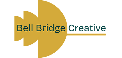 Bell Bridge Creative logo featuring the company name in teal lettering over a stylized gold bridge-inspired graphic 