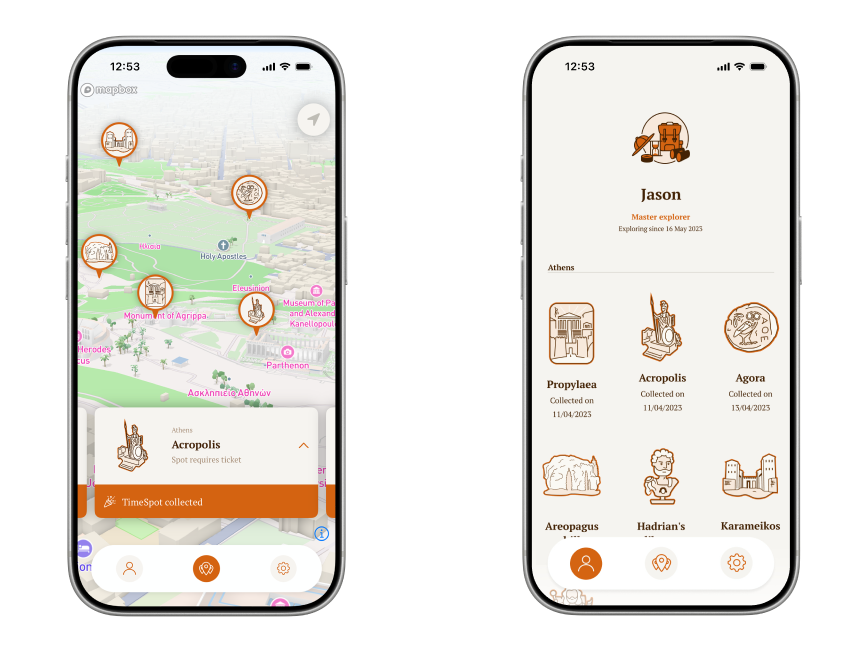 TimeLens App impression of features: map and badges