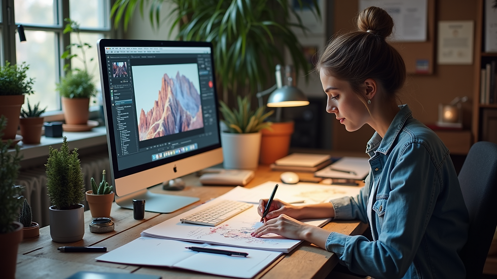 High angle view of a design studio with digital design tools