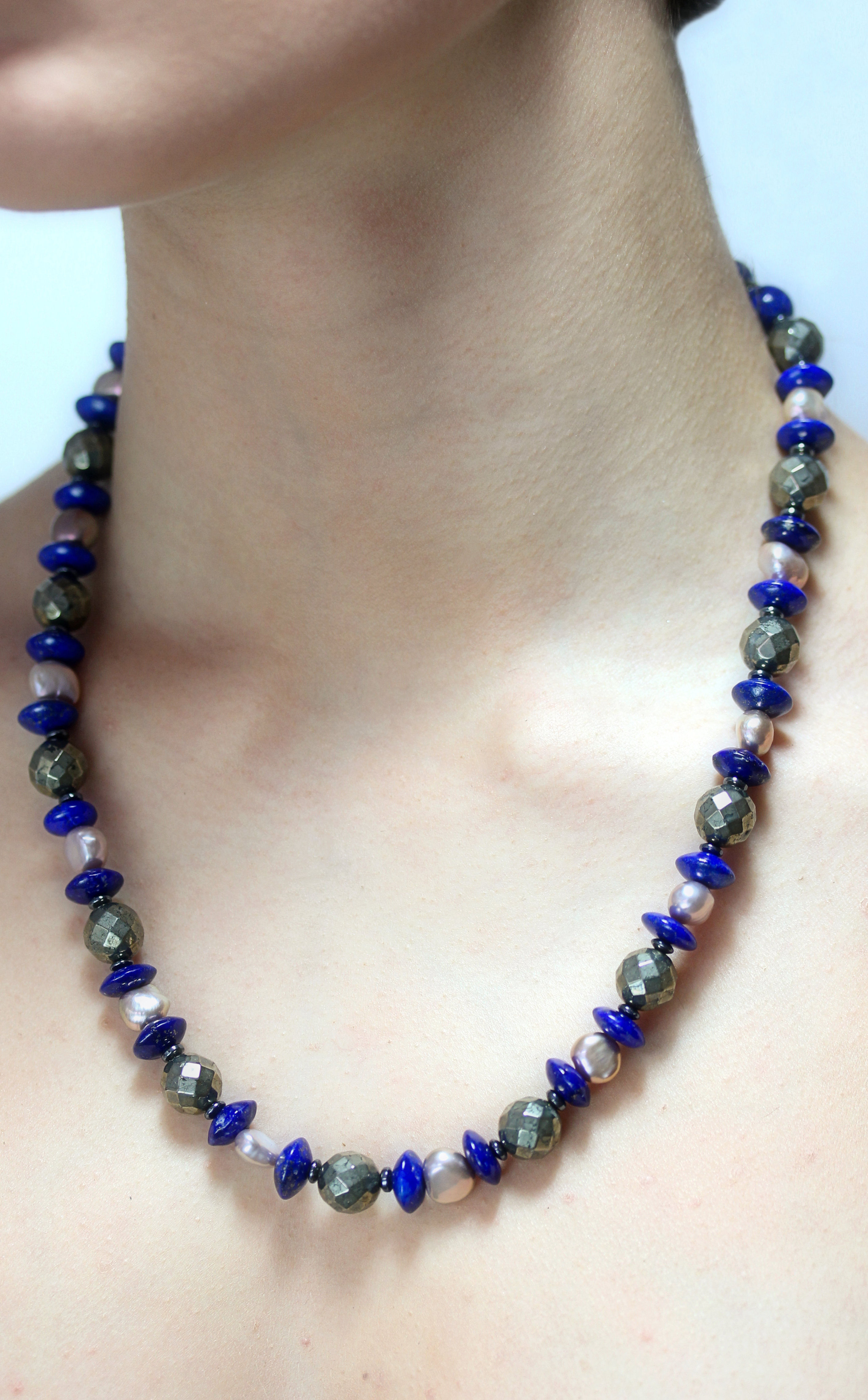 Lapis and Pyrite bead necklace