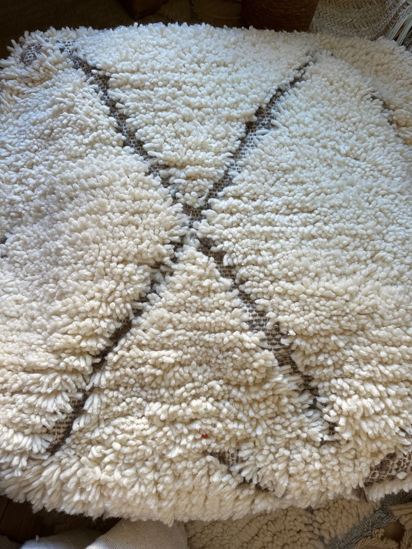 Miniature : Pouf Berbère - Blanc cassé, trame taupe