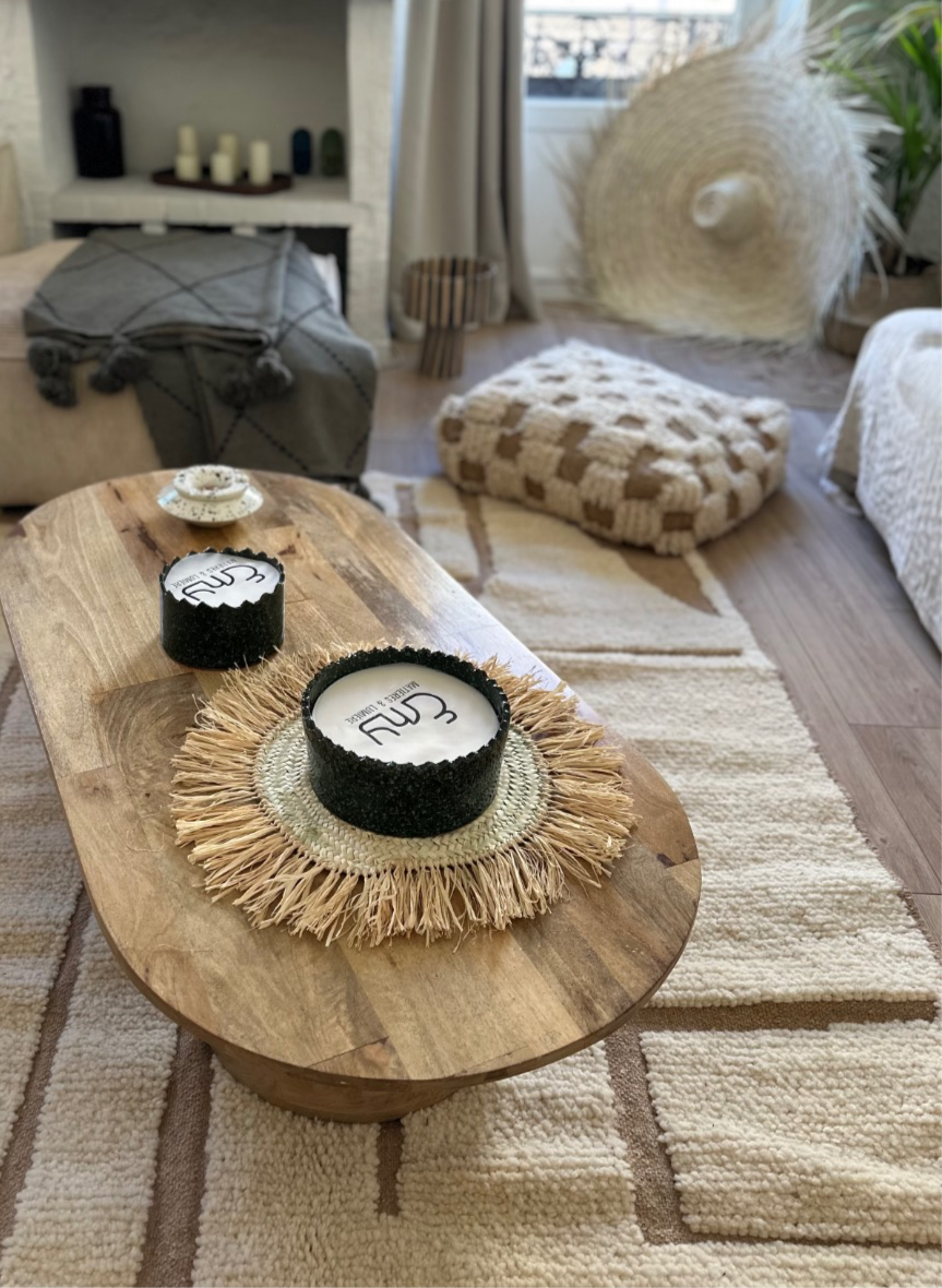Miniature : Pouf Damier Beige & Marron