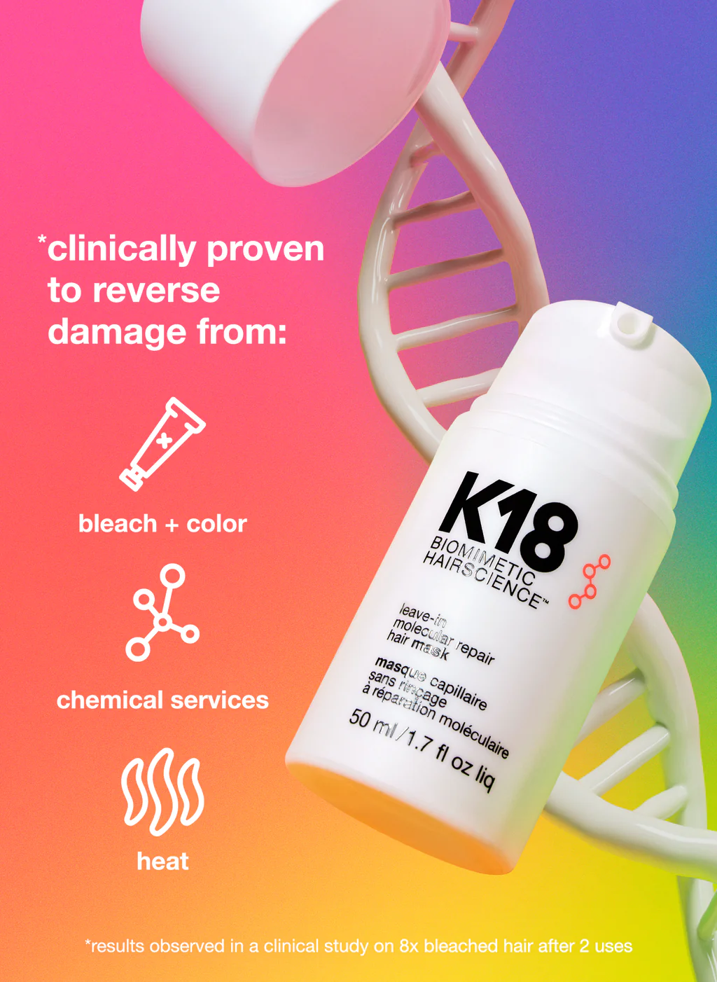 k18 chemical repair hair service hairstylist professional leave-in mask bleach heat color repair deep conditioning bonding treatment