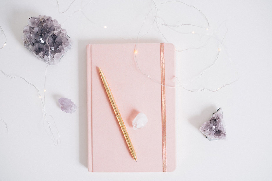 Pink Notebook Clear Quartz Geode - Squarespace Therapist Website