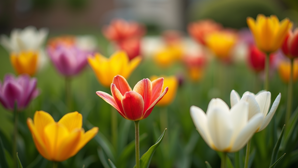 Close-up view of a newly planted flower bed with colourful blooms