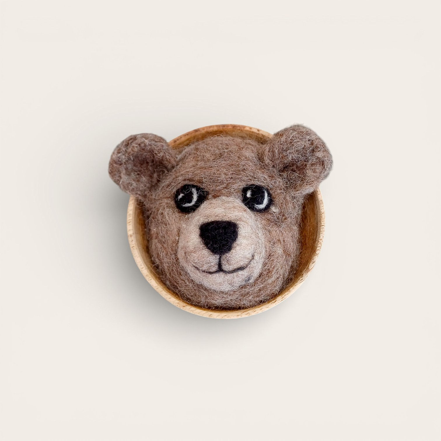 Front Main View of needle-felted bear wall art showing depth and shaping