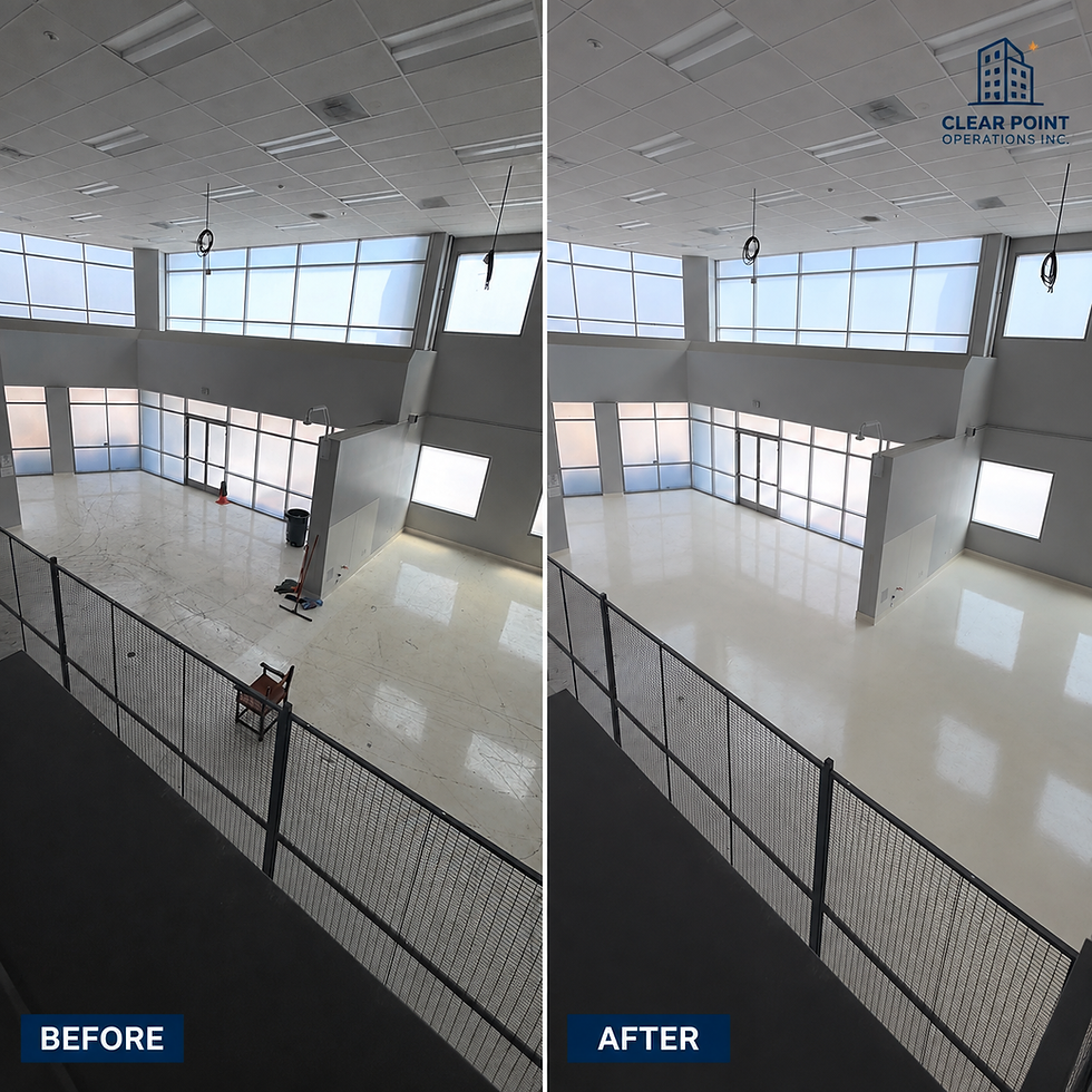 Before and after photo of warehouse floor and window cleaning in Carlsbad, CA