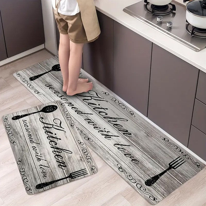 Thumbnail: Kitchen Cutlery Knife and Fork Theme Washable Stain-resistant Foot Mat