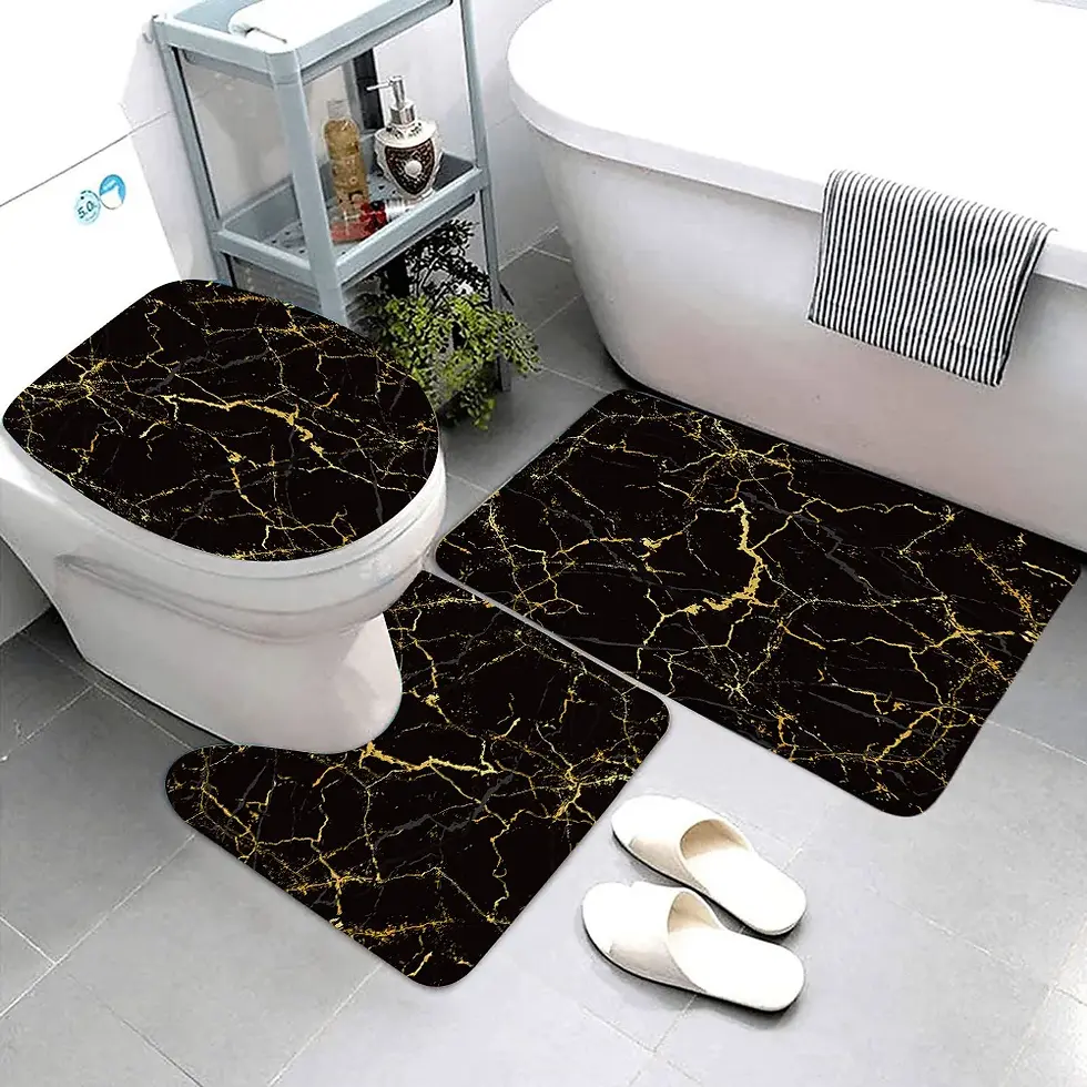 Thumbnail: Black Marble Bath Mats Gold Grey Lines Toilet Mat Toilet Floor Mats