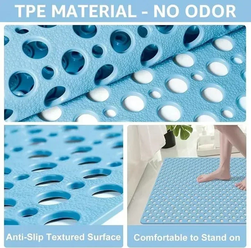 Thumbnail: Square Non-slip Bathroom Mat with Suction Cup and Round Hole Design Shower