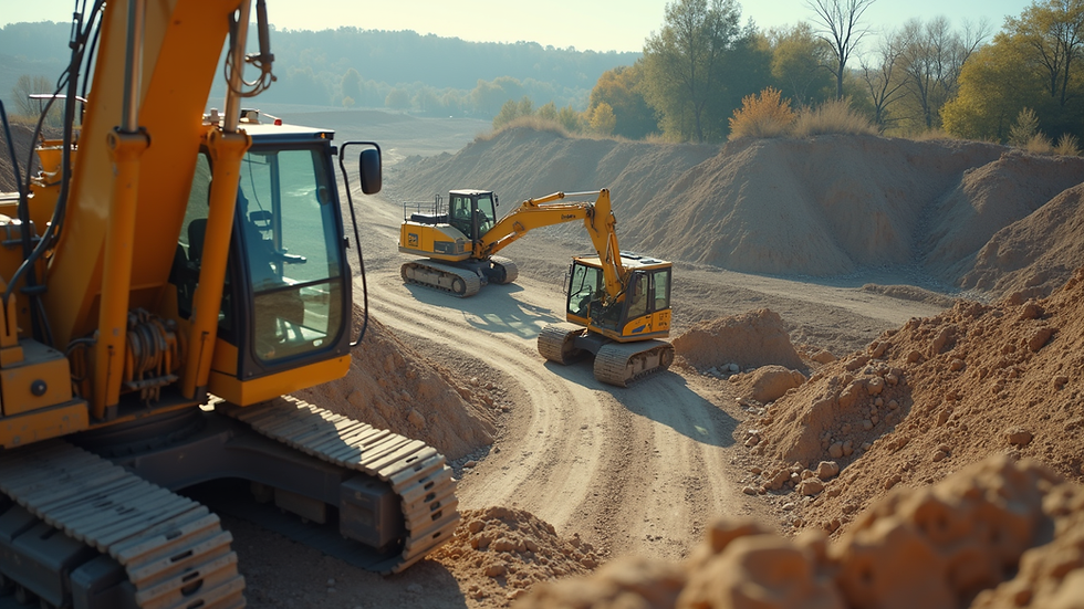 High angle view of a construction site with workers and machinery