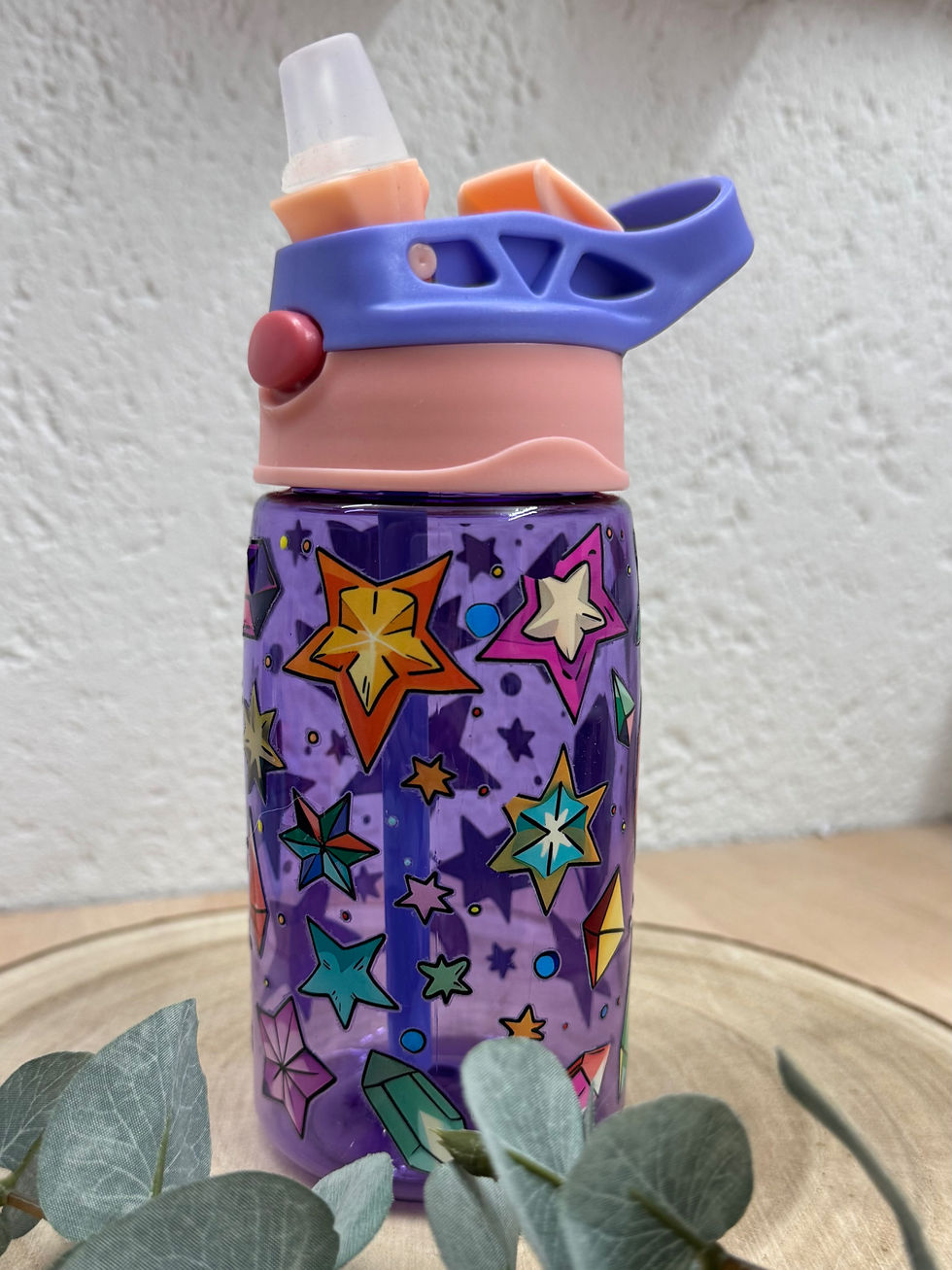 Miniaturbild: Magische Kinder-Trinkflasche „Sternenstaub & Kristalle“ – Lila