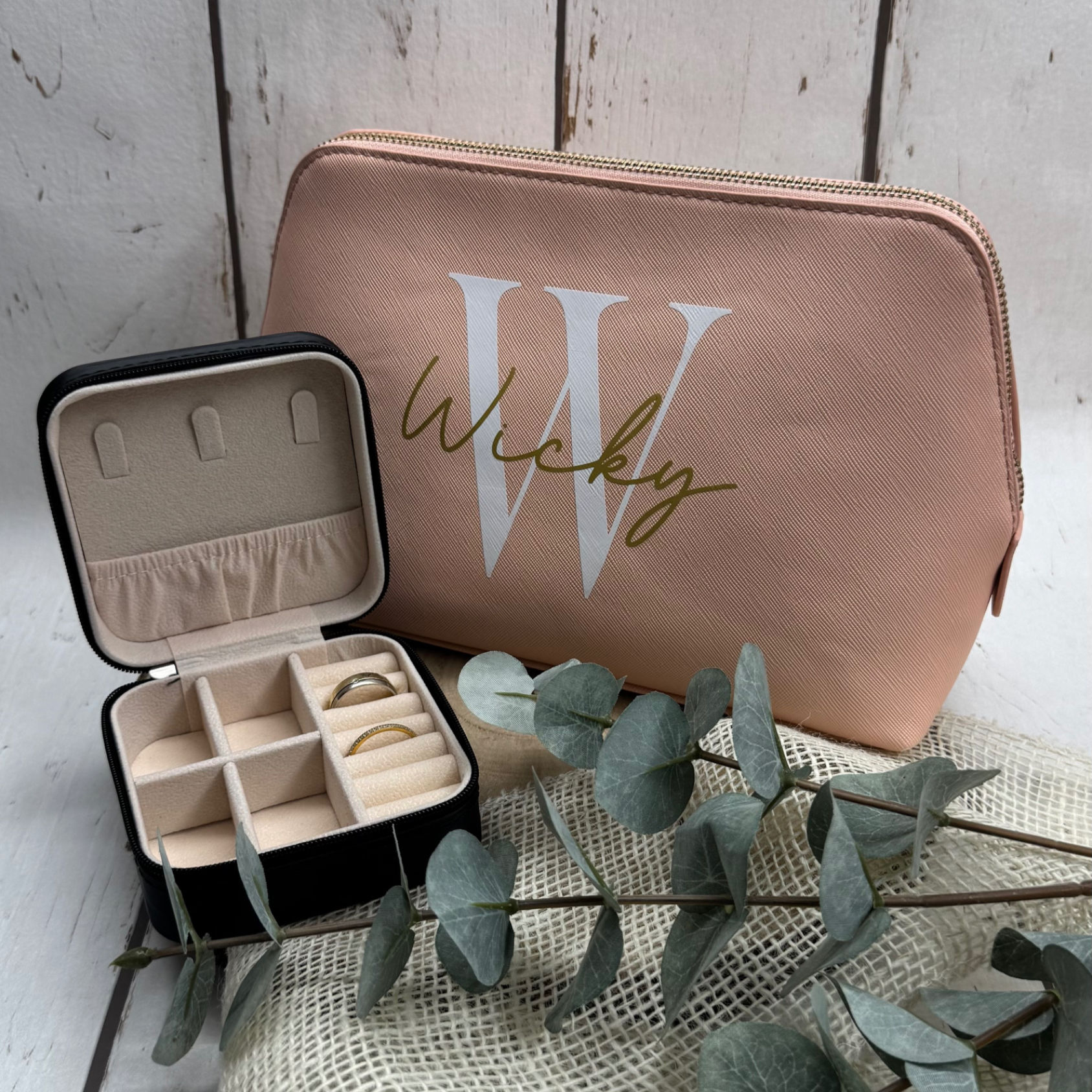 Beauty Duo Bundle – Personalisierte Kosmetiktasche + Schmuckbox