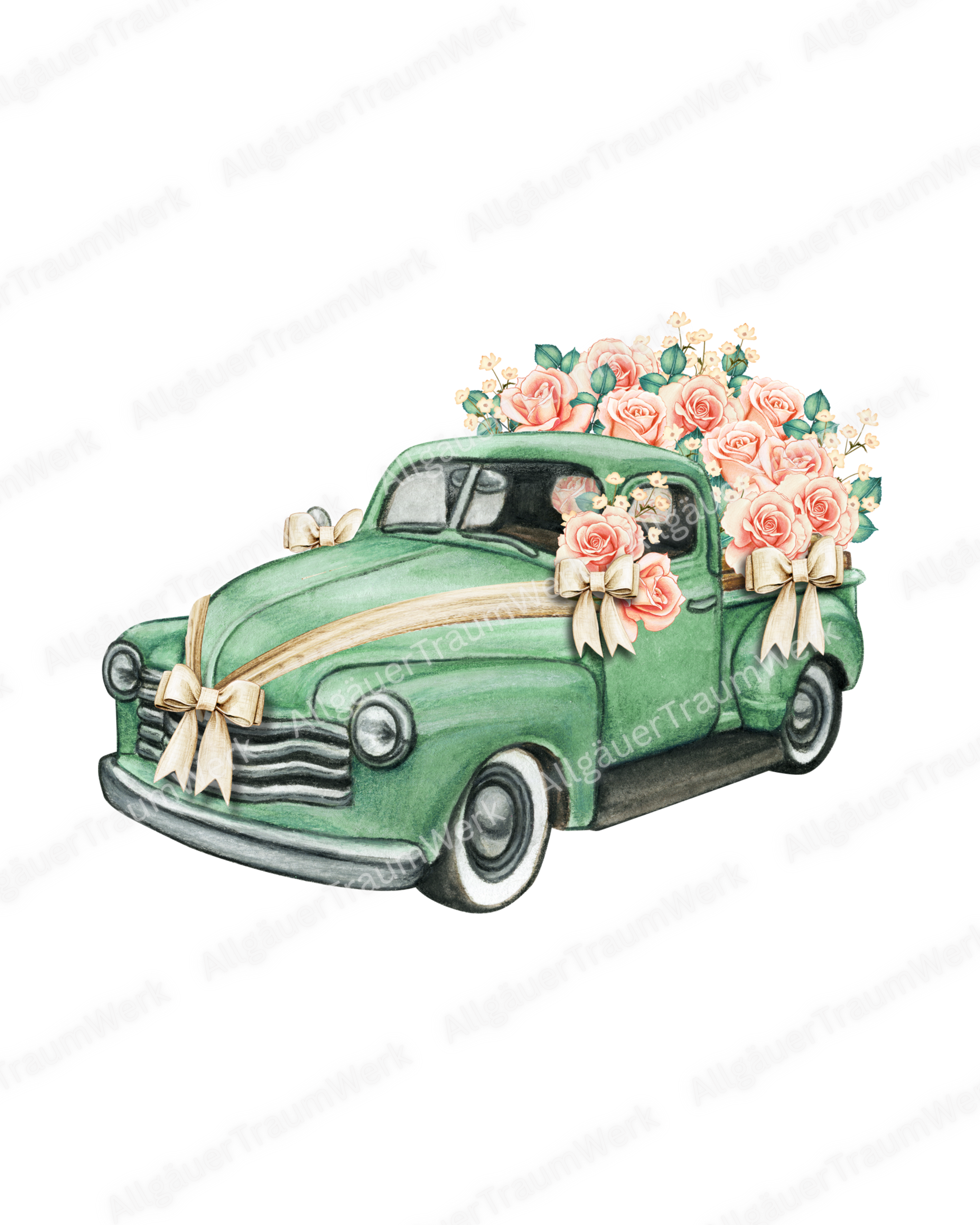 Bügelbild - Auto mit Blumen