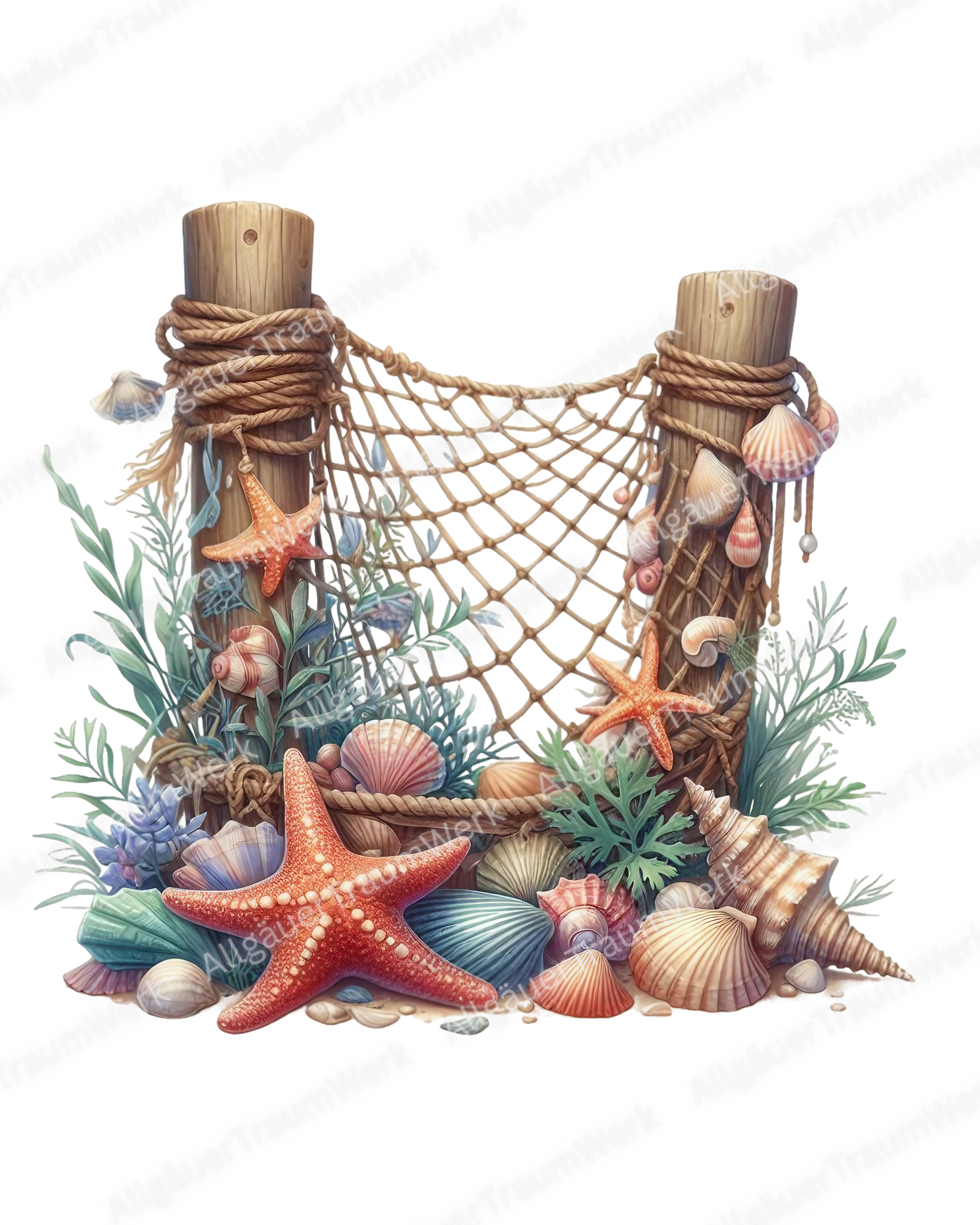 Bügelbild - Fischernetz mit Muscheln
