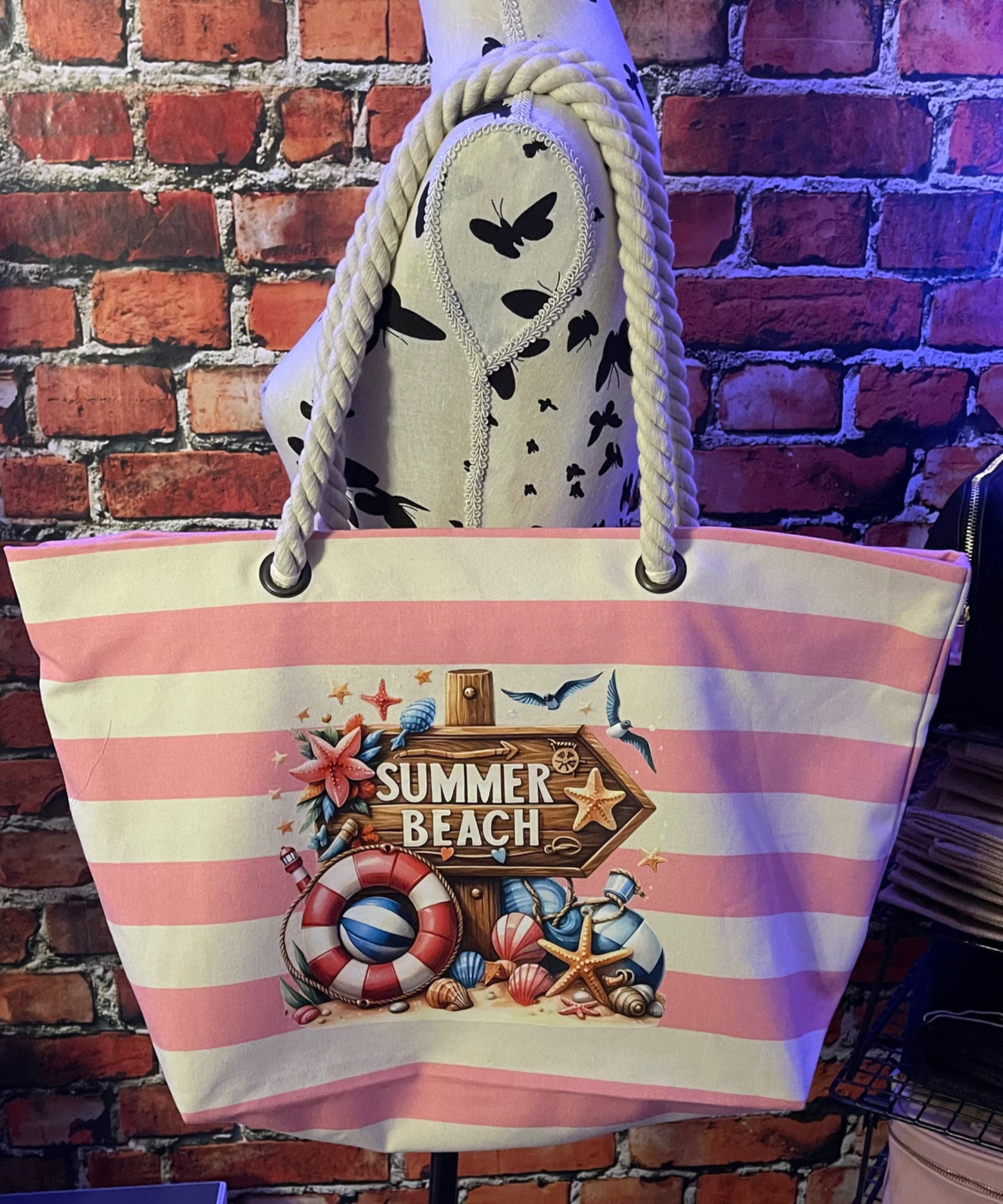 Strandtasche "Nautical" - Rosa/Creme - SUMMER BEACH