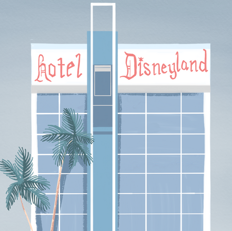 Illustration of the Disneyland hotel from it’s opening year