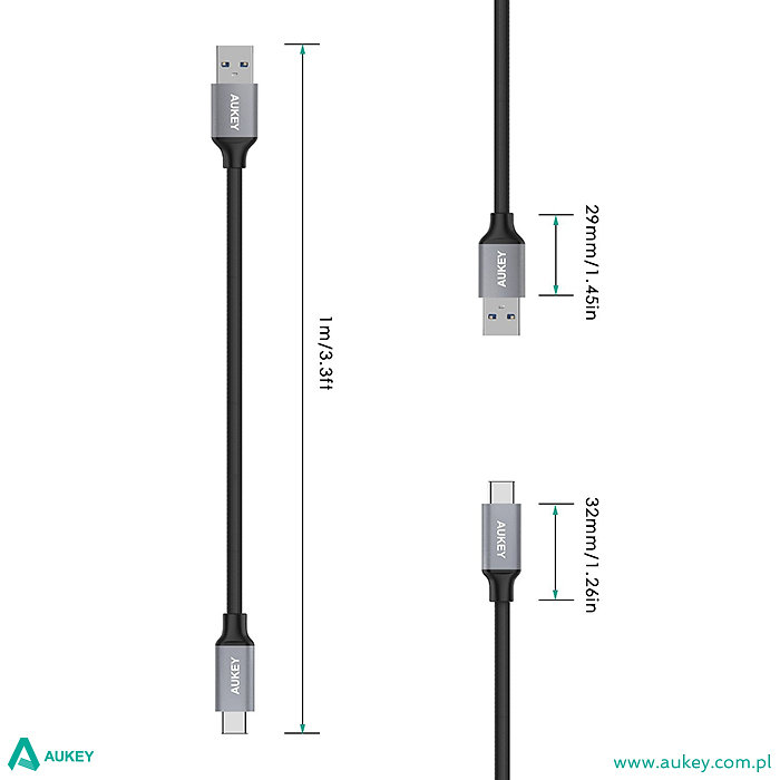 Kabel Aukey CB-CD2 USB 3.0 USB-C dł. 1m