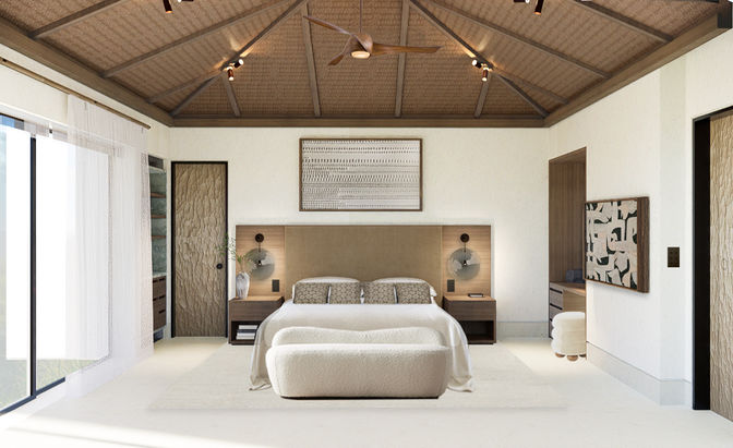 jumby bay, antigua, beachfront home, luxury bedroom design