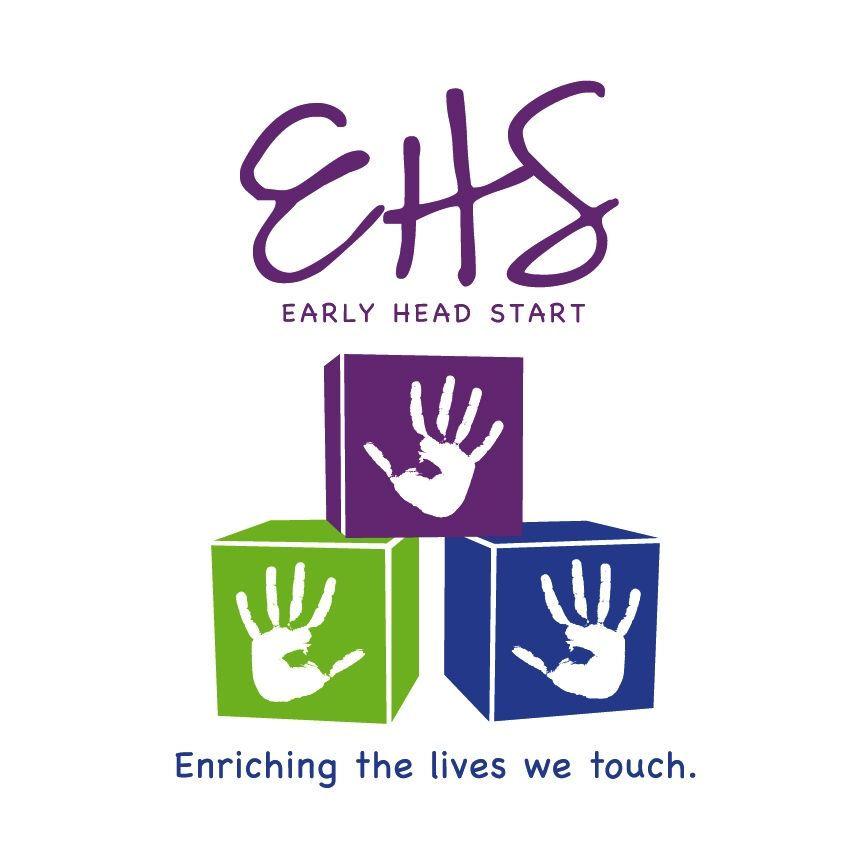 EHS Early Head Start logo with blocks, handprints, and slogan