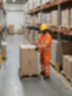 Warehouse worker stacking boxes