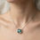 Thumbnail: Cushion Green Sapphire & Diamond Halo Necklace in 18K White Gold