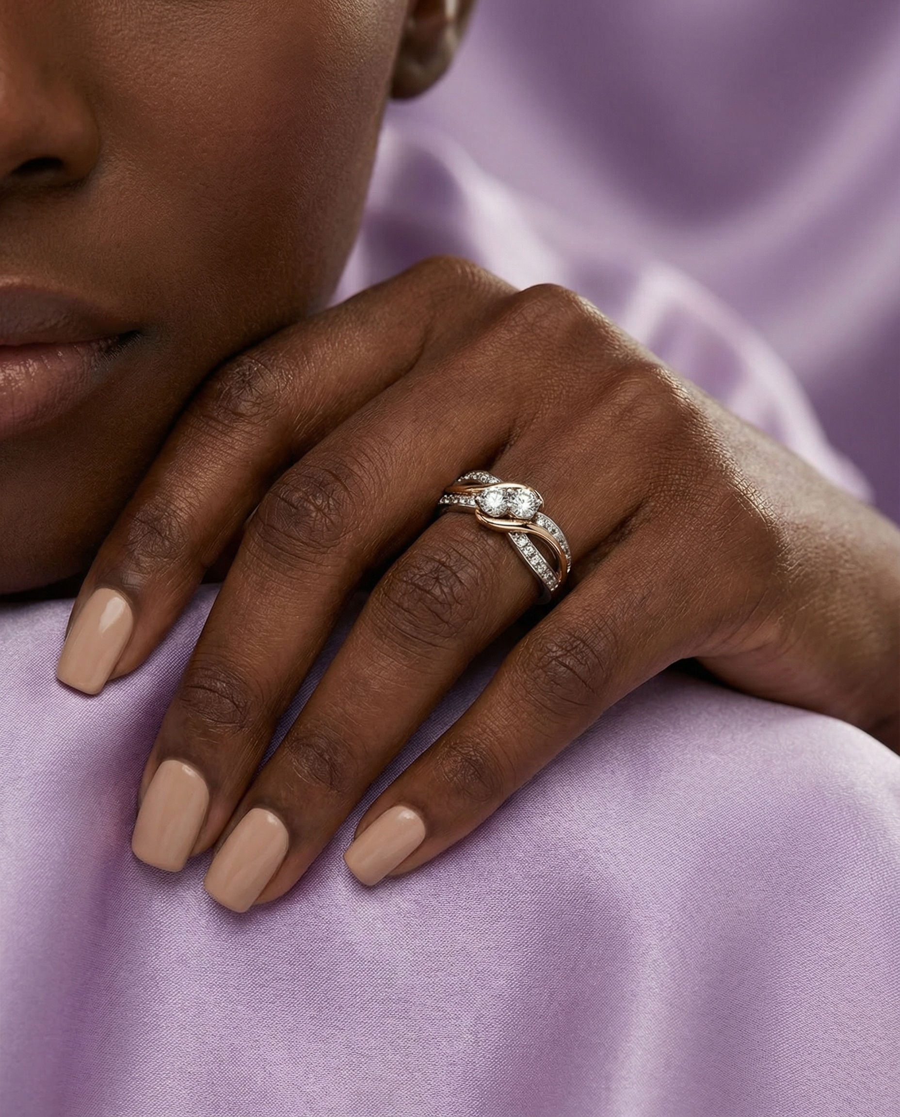 10K Two-Tone Half Carat Diamond Twist Two-Stone Ring