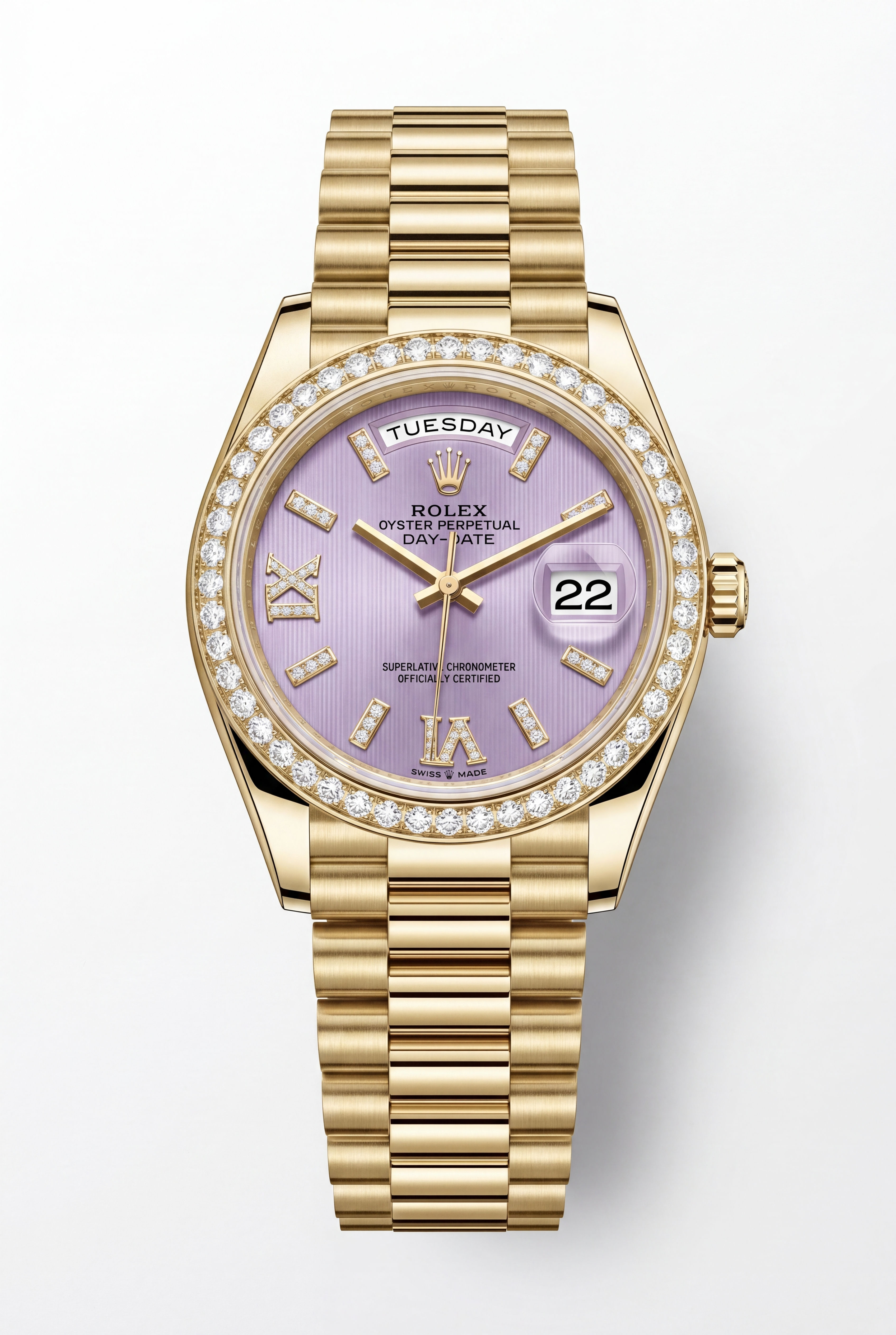18K Yellow Gold Rolex Day-Date 28mm with Presidential bracelet and Lavender...