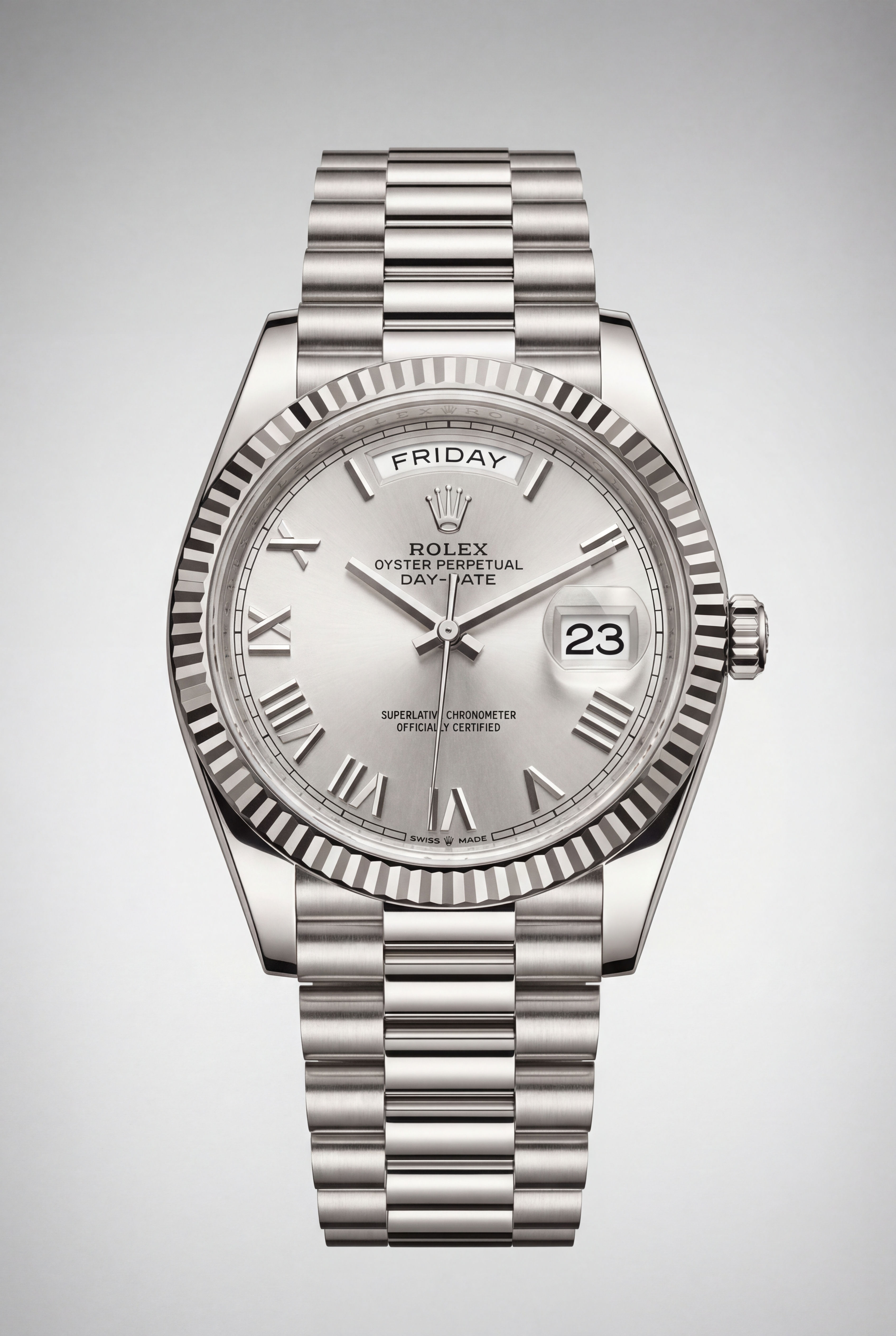 18K WG Rolex Day-Date 36mm Silver (128239)