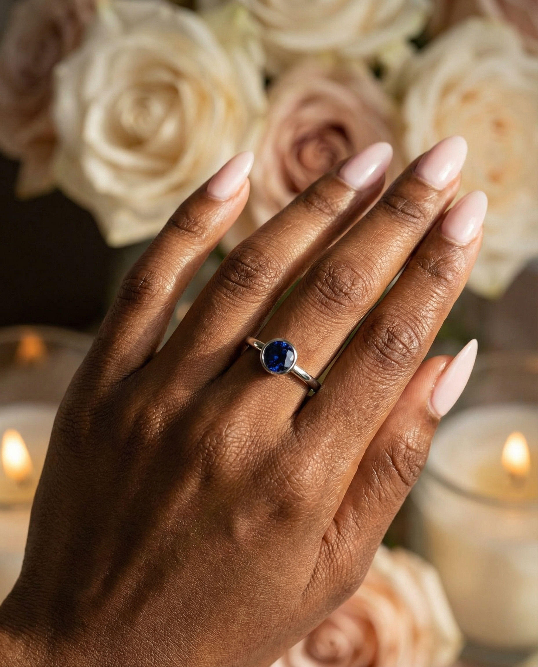 14K White Gold Round Purple Sapphire Bezel Ring (1.24 Carat)