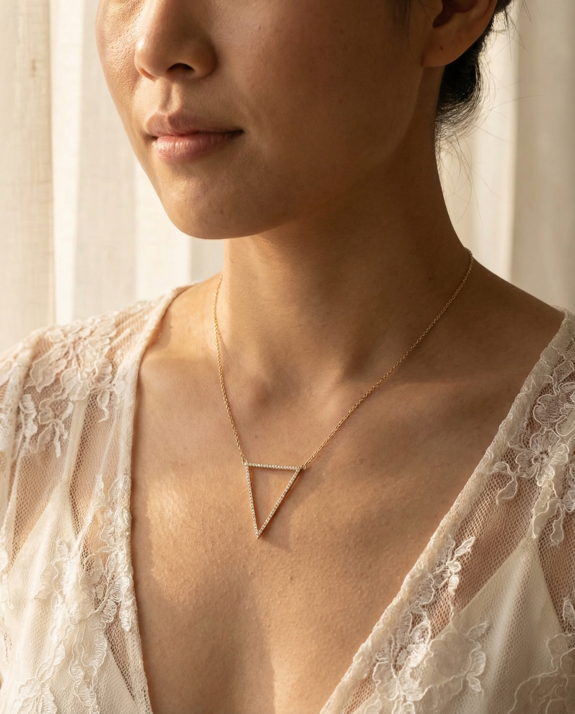 14K Yellow Gold 0.21 Carat Diamond Triangle Necklace