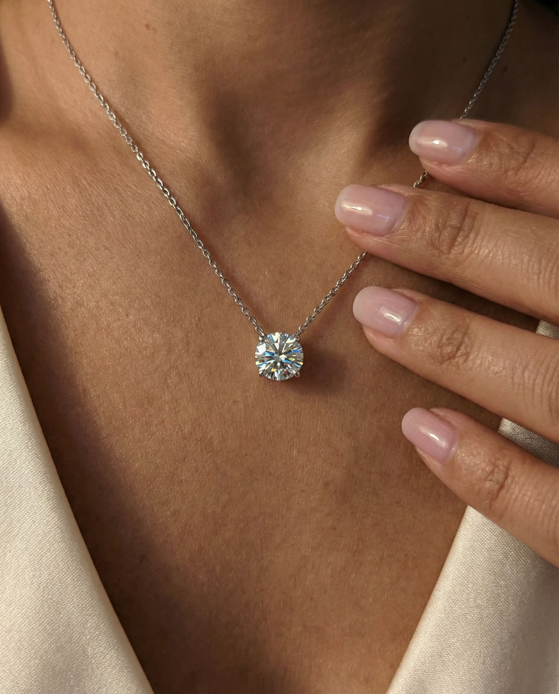 14K White Gold 0.48 Carat SI2 H-I Round Natural Diamond 16-18" Necklace