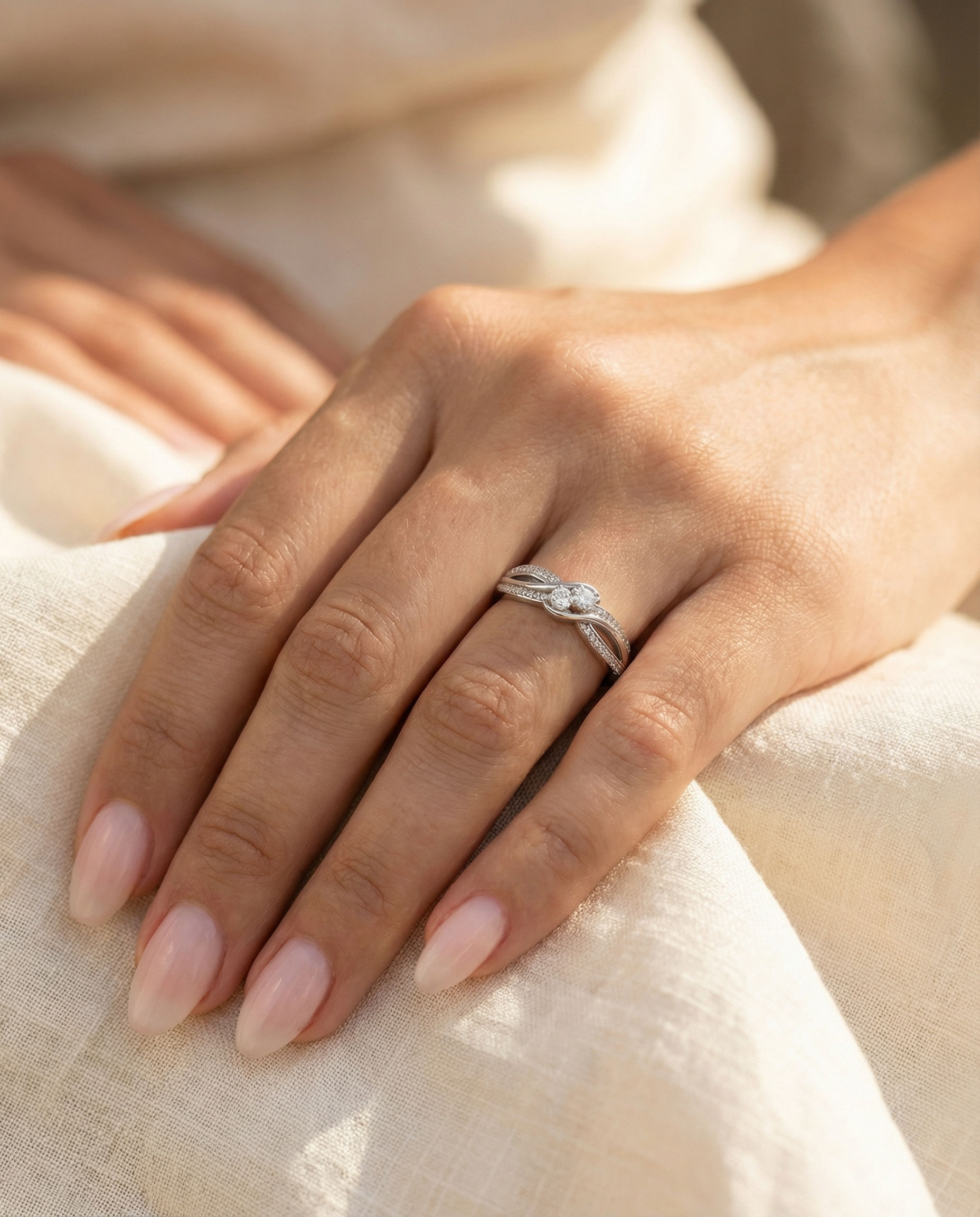 Two Stone Twist Diamond Ring in 10K White Gold (1/4 Carat)