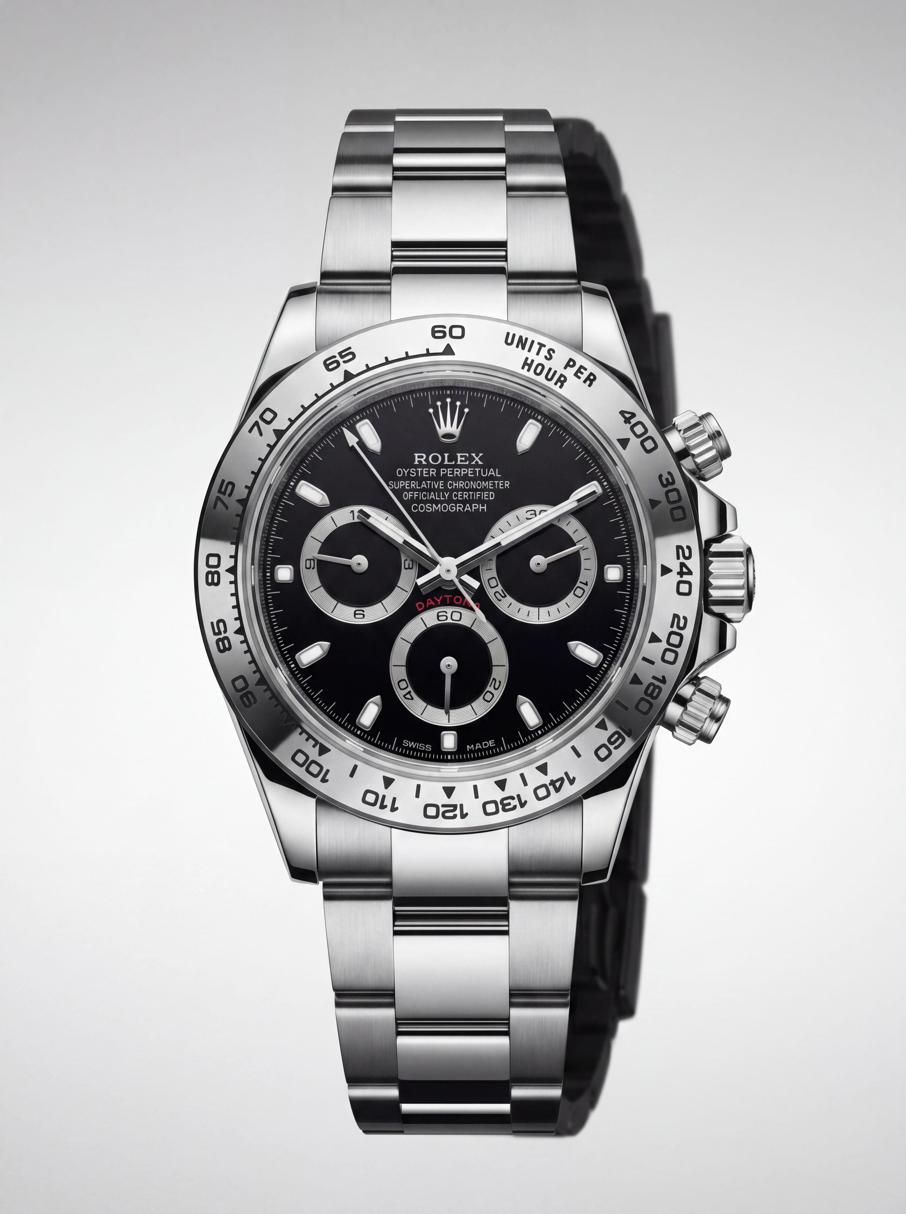 Stainless Steel Rolex Daytona 40mm with Oyster bracelet and black dial