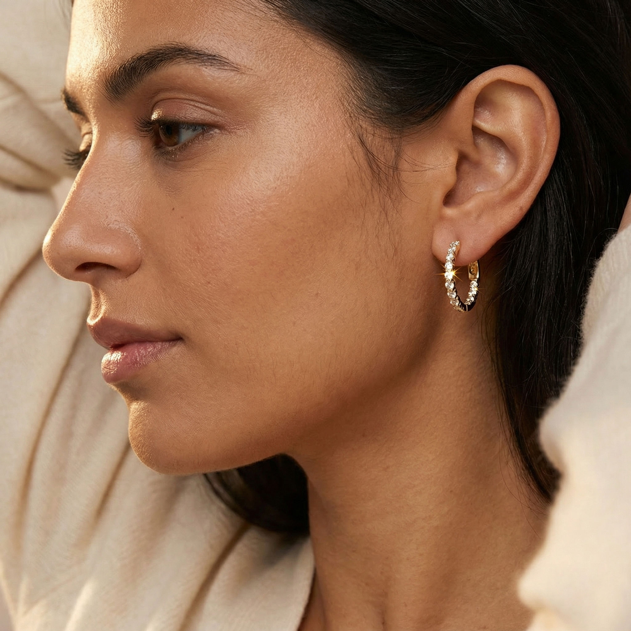 Sterling Silver In & Out Cubic Zirconia Gold Plated Hoop Earrings