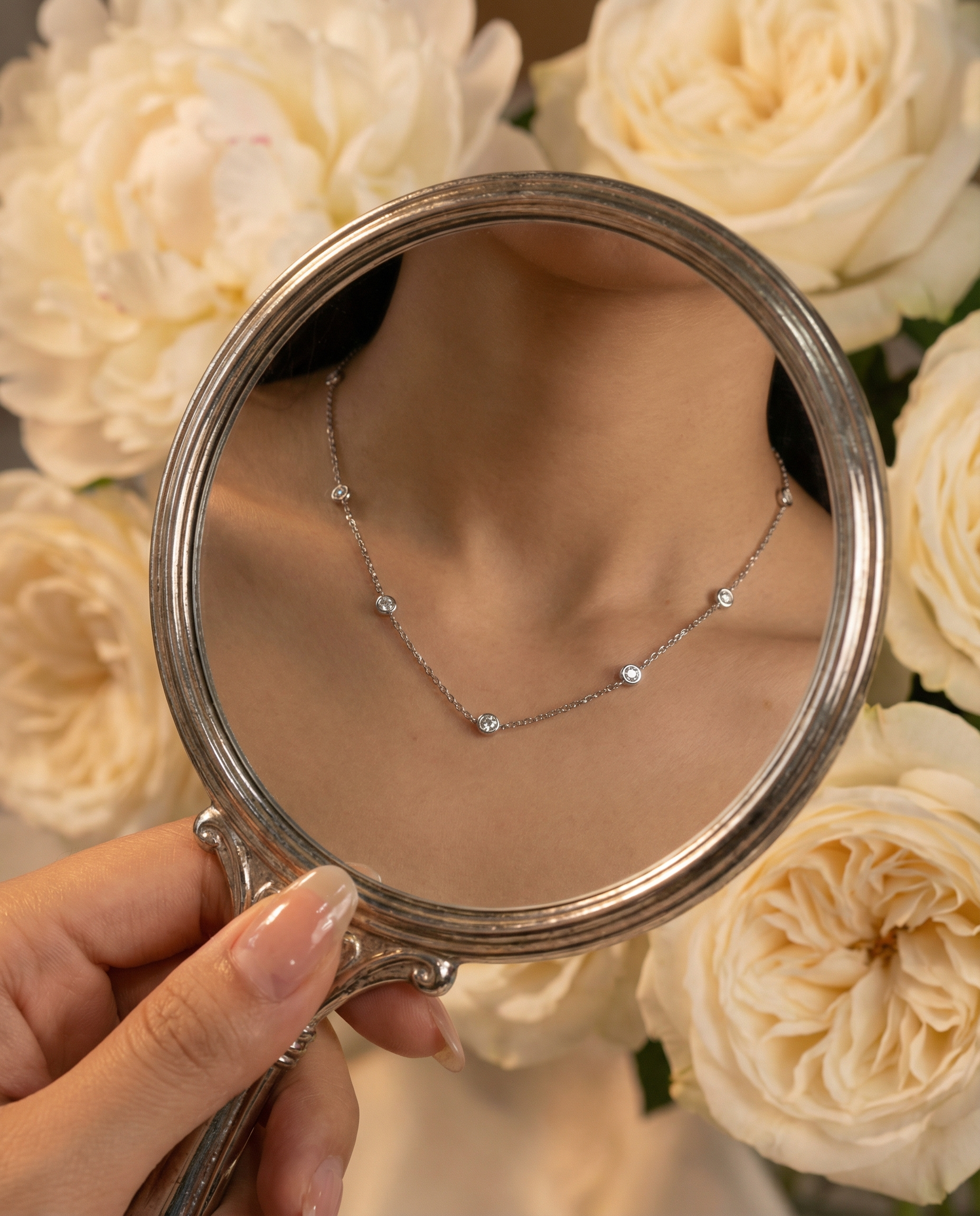 18K White Gold Lab-Grown Diamond Station Necklace