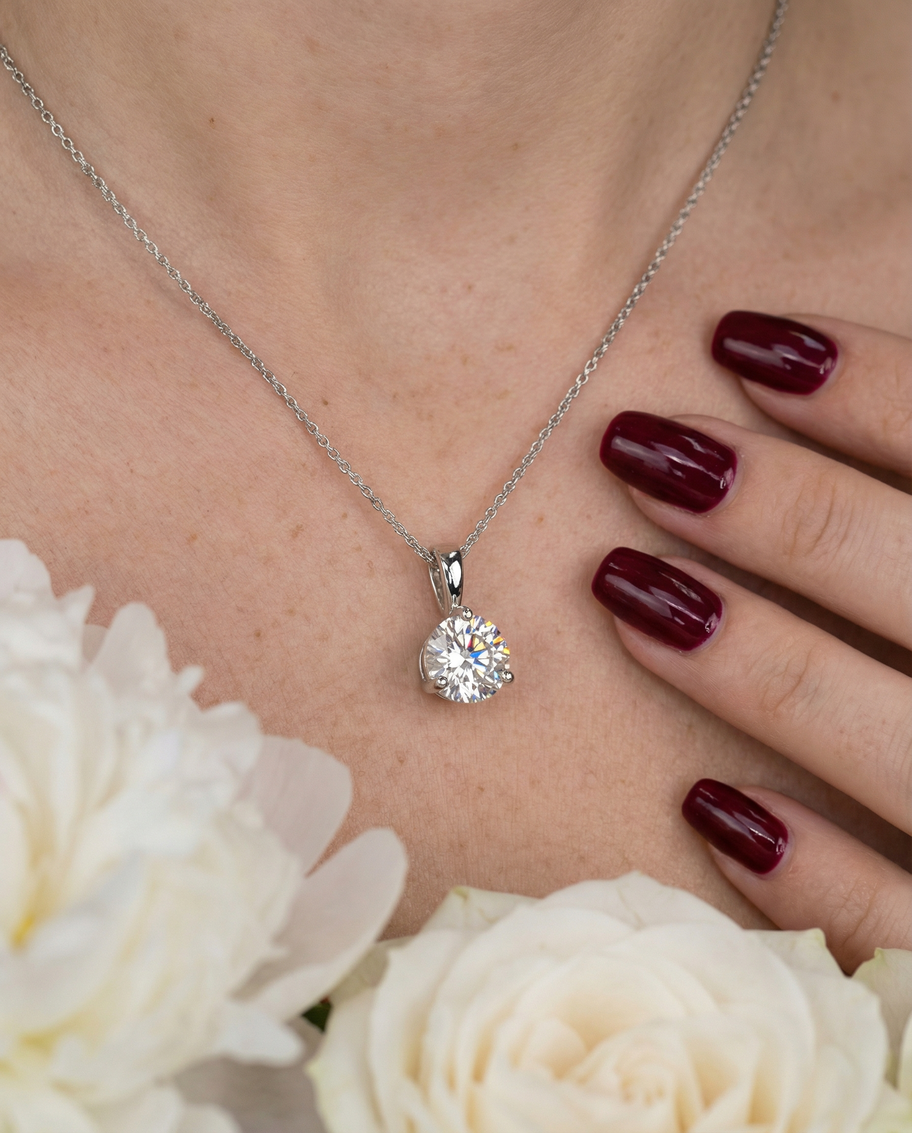 Elegant 14K White Gold Round Diamond Necklace (0.69 Carat)