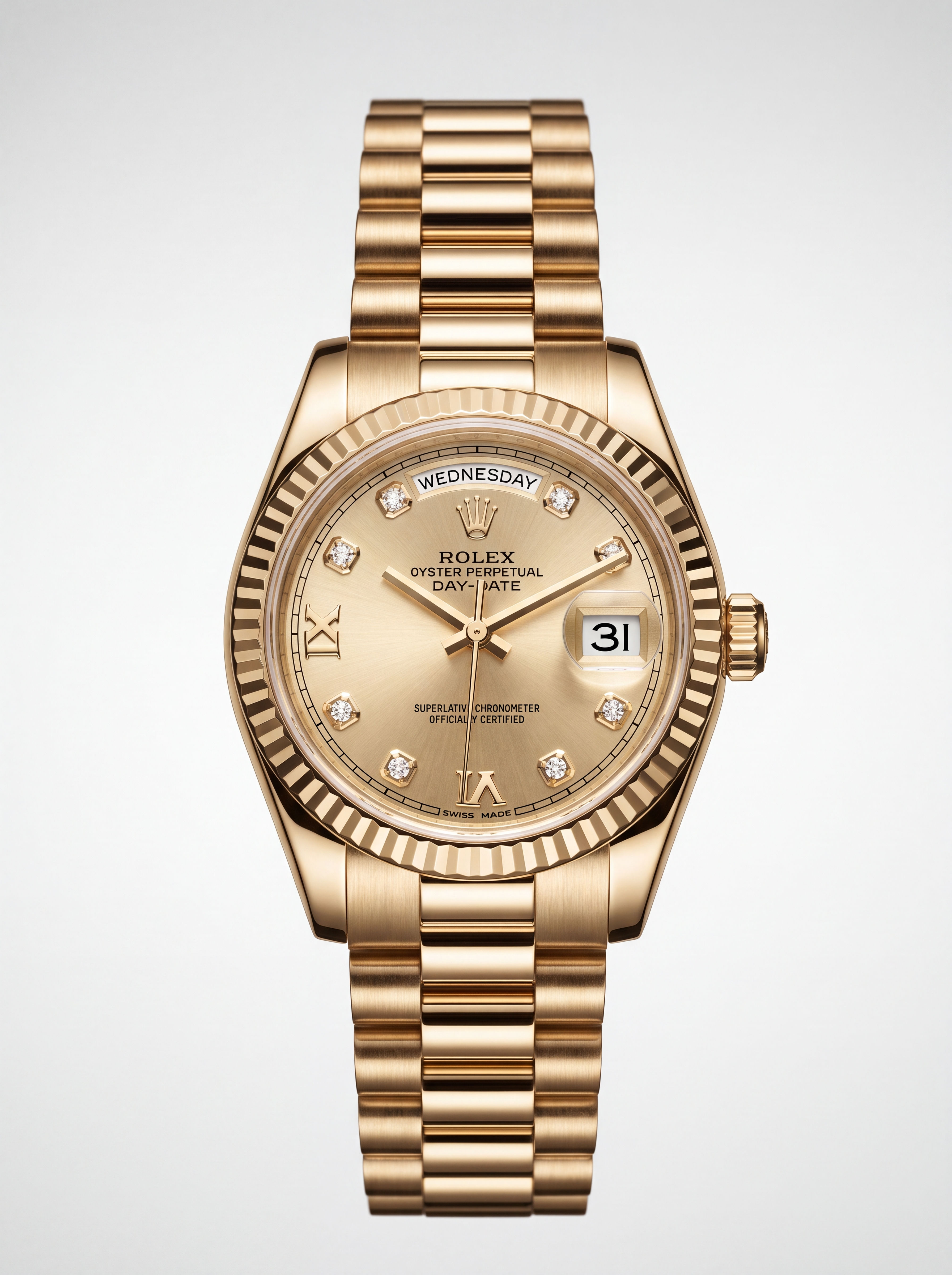 18K Yellow Gold Rolex Day-Date 26mm with Presidential bracelet and Silver dial