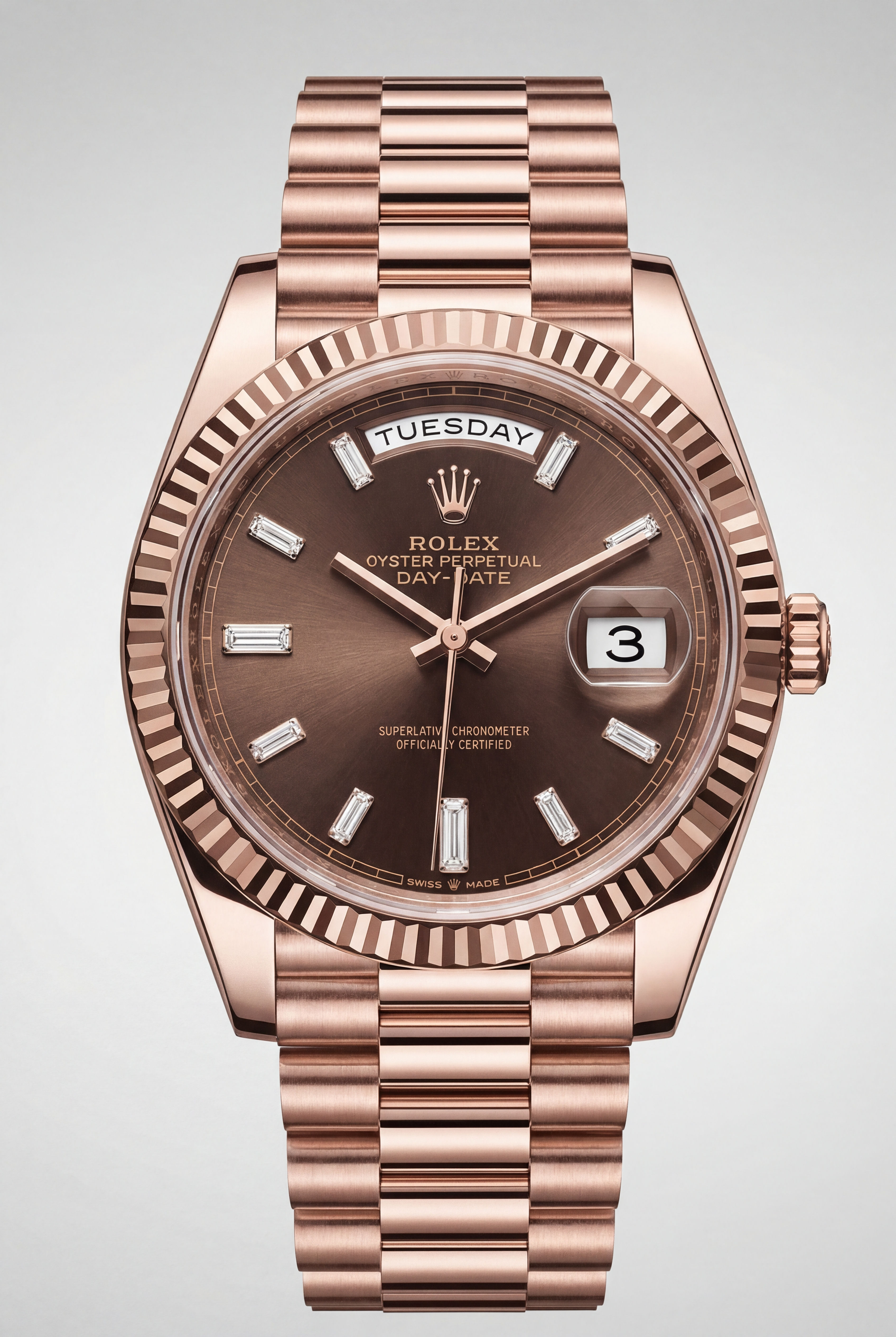 18K Rose Gold Rolex Day-Date 40mm Choc. Diamond (228235)