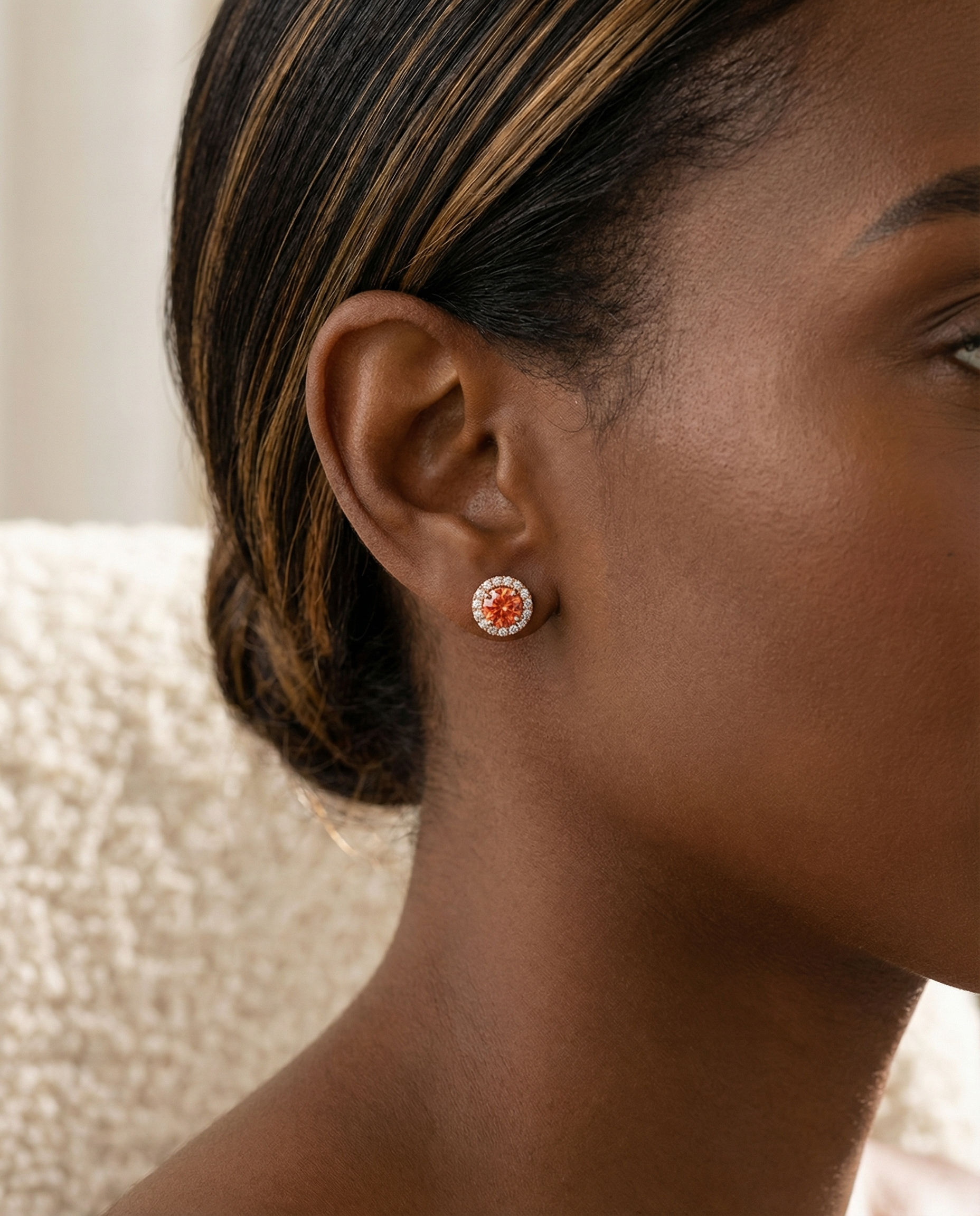 18K Rose Gold Round Pink & Lab Diamond Halo Earrings