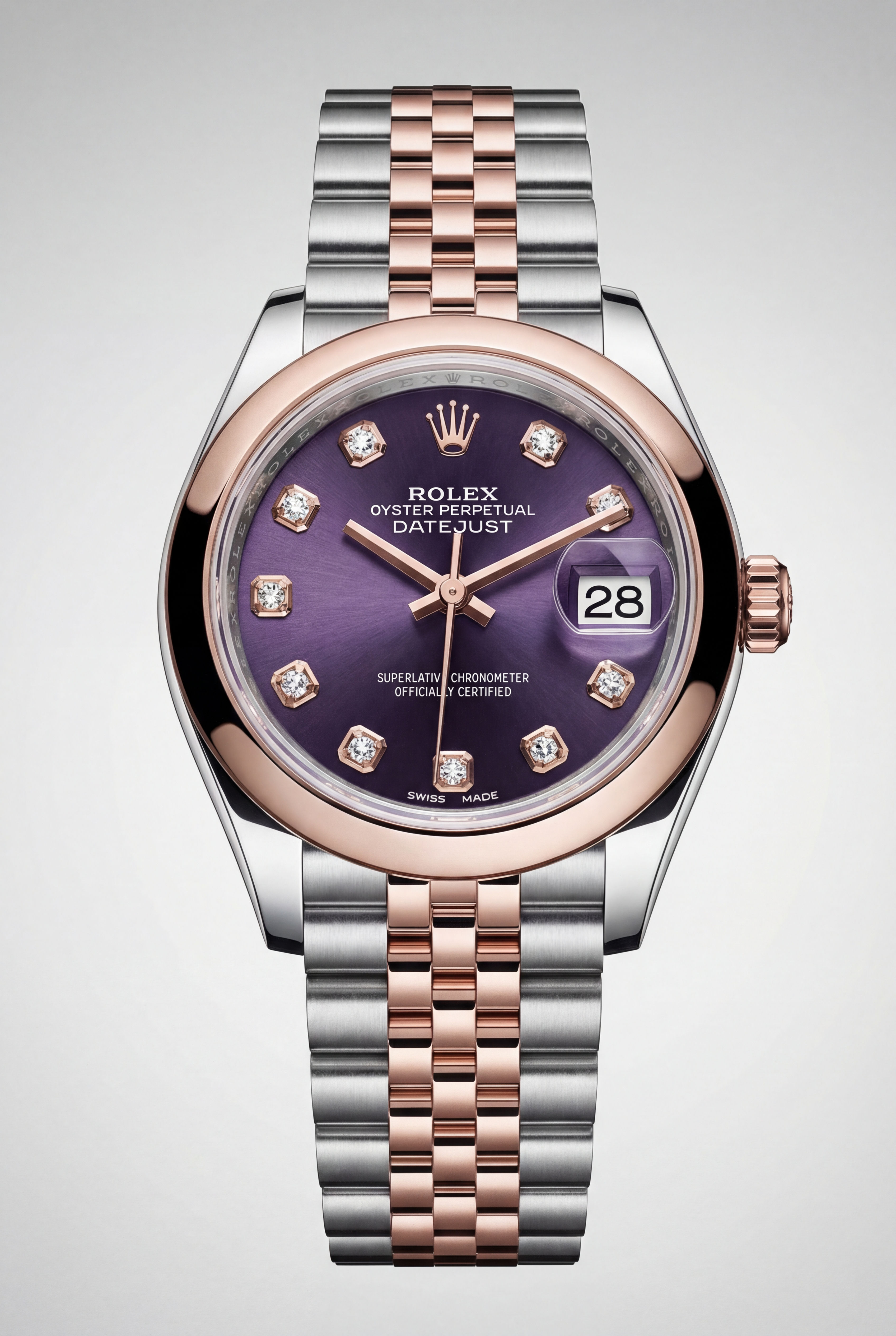 SS Rolex Lady-Datejust 28mm Aubergine Diamond (279161G)