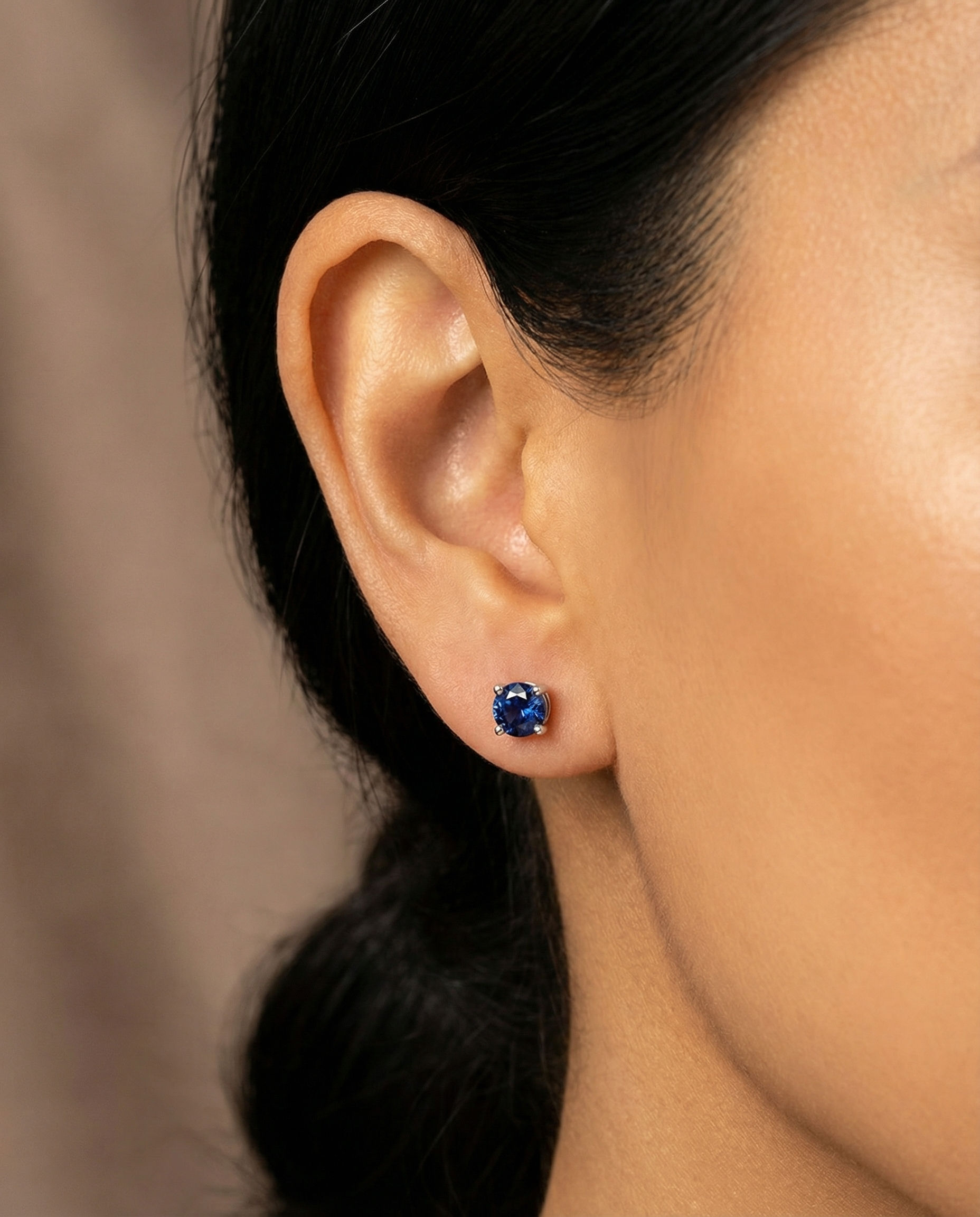 Sapphire Round Stud Earrings in 14K White Gold (0.58 Carat)