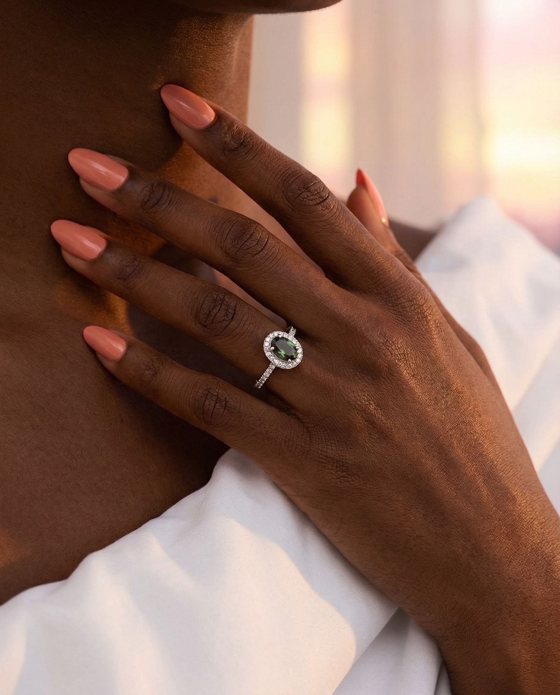 Oval Alexandrite Diamond Halo Ring in 14K White Gold (0.81ct)